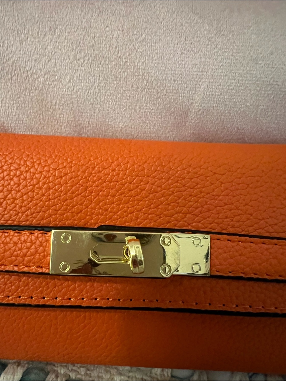 INSPIRED Orange Leather Turn-Lock Wallet Clutch - Picture 2 of 9